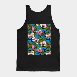 Blooming magnolia on blue Tank Top